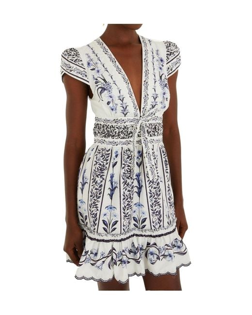 Farm Rio White Floral-Print Ruffled Mini Dress