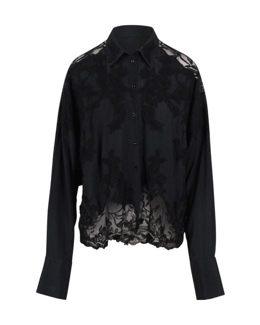 Ermanno Scervino Black Sheer Floral Embroidered Shirt