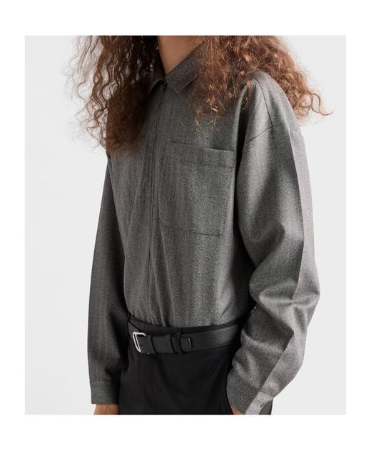Prada Gray Zip-Up Shirt for men
