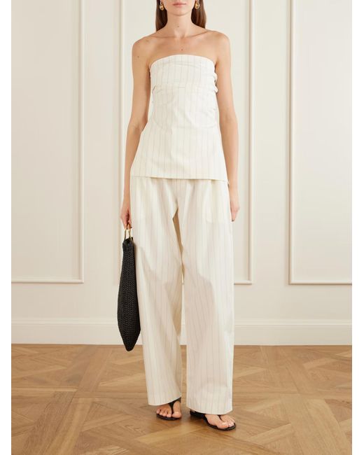 St. Agni White Strapless Tie Back Pinstriped Top