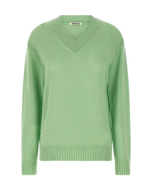 Auralee Green V-Neck Knitted Jumper for men
