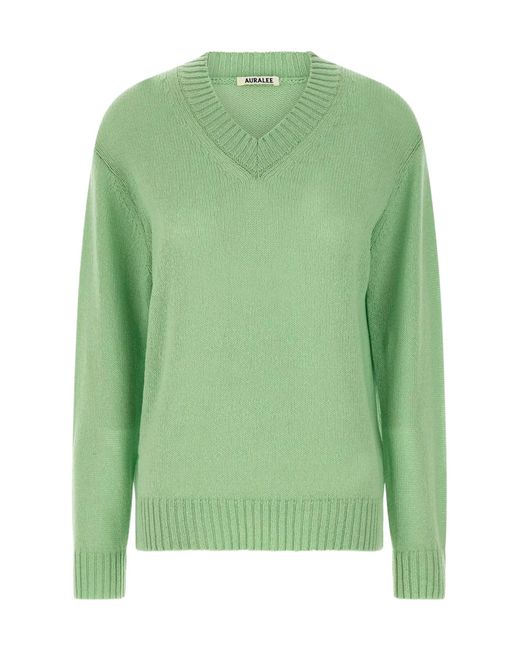 Auralee Green V-Neck Knitted Jumper for men