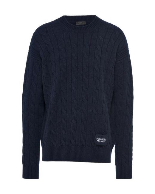 Prada Blue Cable-Knitted Crewneck Jumper for men