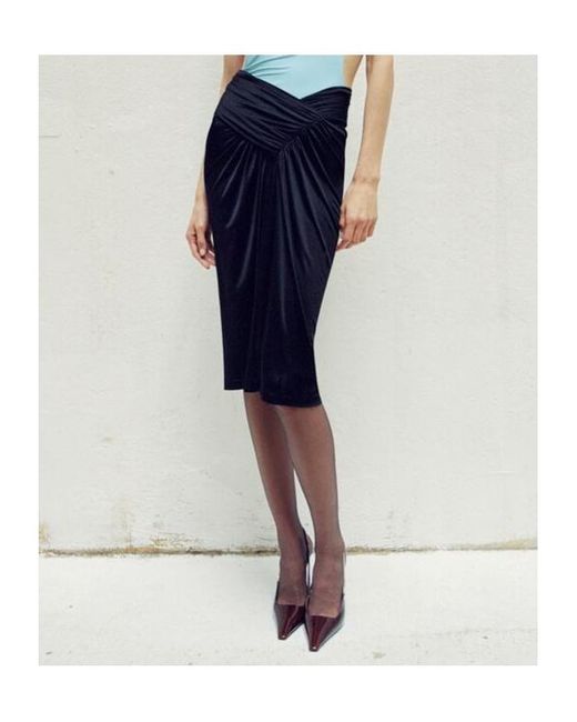 Saint Laurent Black Draped Pencil Skirt