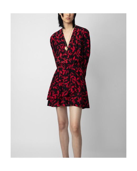 Zadig & Voltaire Red Rogers Leaf-Prionted Ruffled Mini Dress