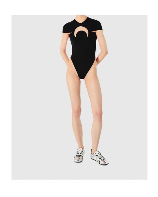 MARINE SERRE Black Cut-Out One Piece Swimsuit