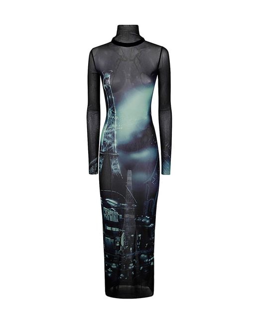 Jean Paul Gaultier Blue High-Necked Mesh Dress