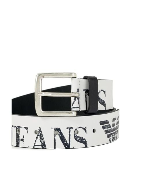 Armani Jeans White Logo Printed Belt for men