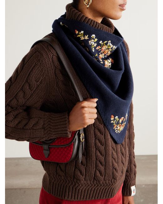 Bally Blue Embroidered Wool Scarf