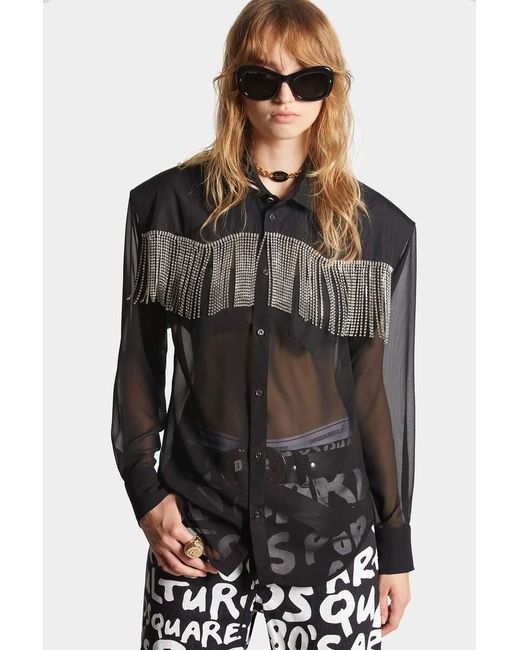 DSquared² Black Fringed Long-Sleeved Shirt