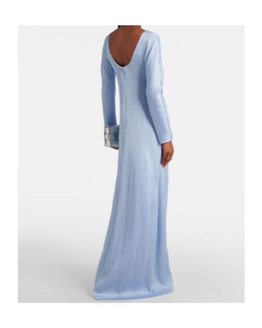 Emilia Wickstead Blue Uriela Plisse Satin Gown