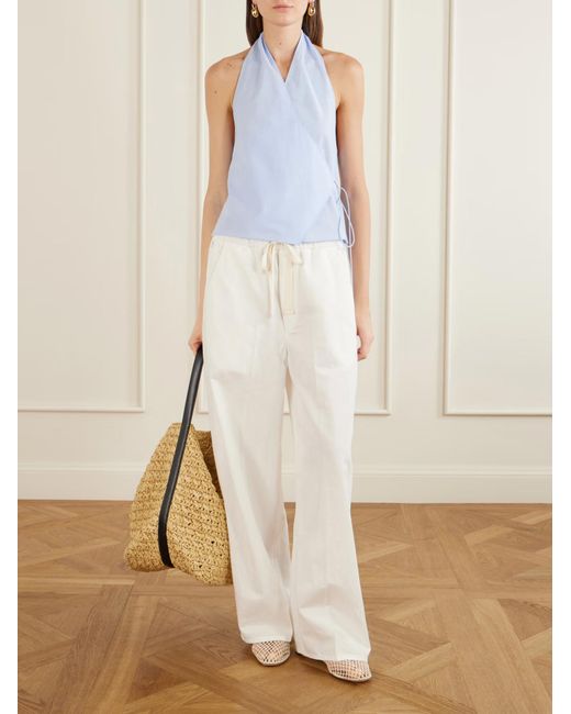 St. Agni Blue Oxford Wrap Top