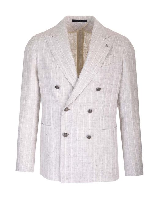 Tagliatore Gray Double-Breasted Striped Blazer for men