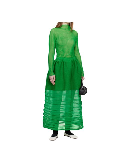 Issey Miyake Green Ribbed Knit Midi Skirt