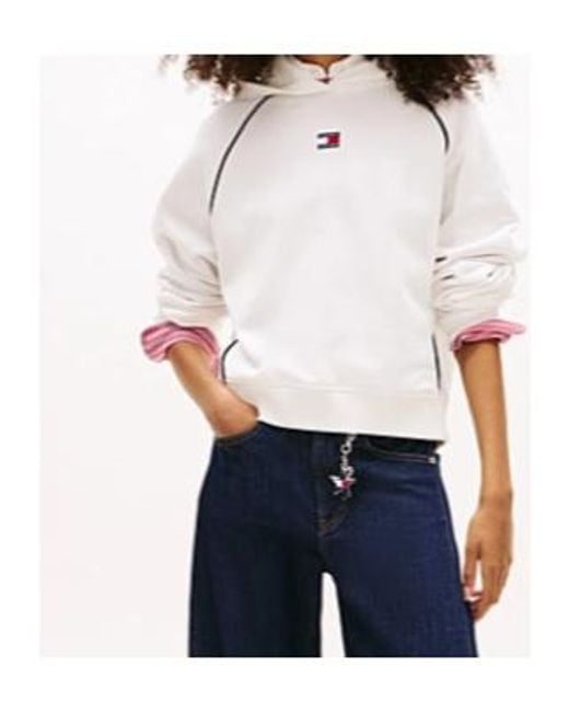 Tommy Hilfiger White Tommy Badge Piping Relaxed Hoody