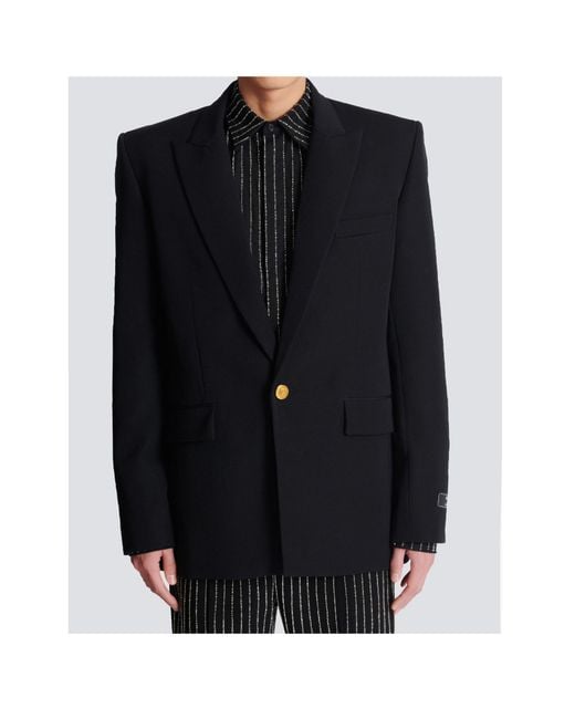 Balmain Black Grain De Poudre Wool 1-Button Jacket for men