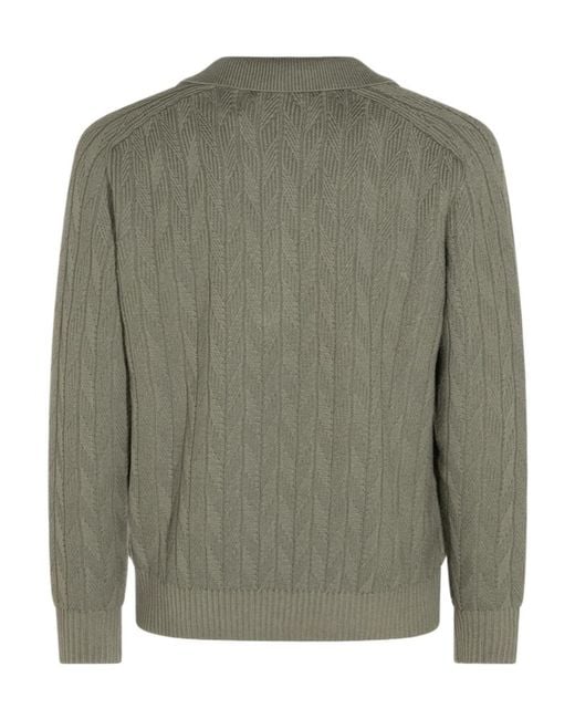 Canali Green Textured Polo Knitted Sweater for men
