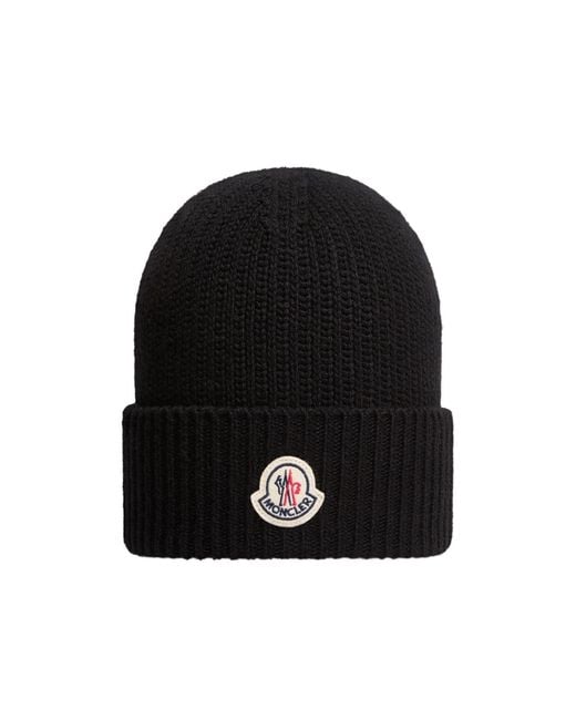 Moncler Black Tricot Wool Blend Beanie for men