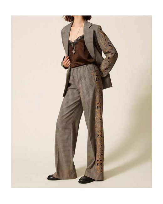 Twinset Gray Houndstooth Casual Trousers