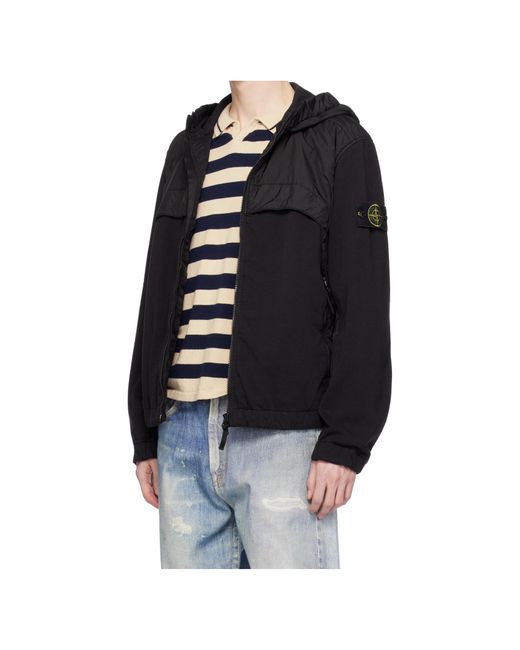 Stone Island Black Logo Patch Hooded Windbreaker for men