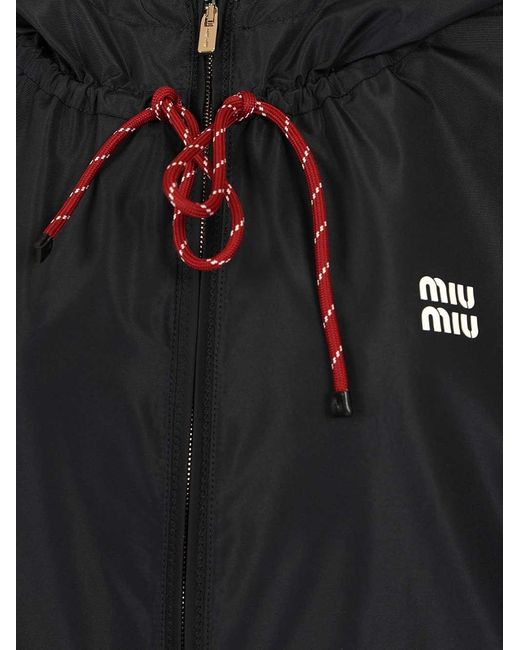Miu Miu Black Lightweight Zipped Hooded Jacket