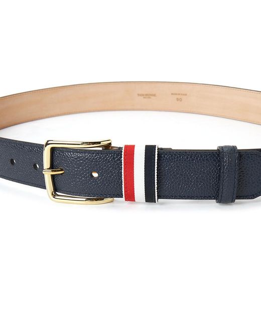 Thom Browne White Striped Buckle Belt for men