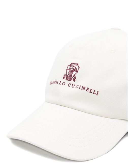 Brunello Cucinelli White Embroidered-Logo Baseball Cap for men