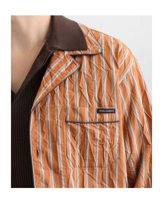 Dolce & Gabbana Brown Crinkled Striped Vanity Shirt for men