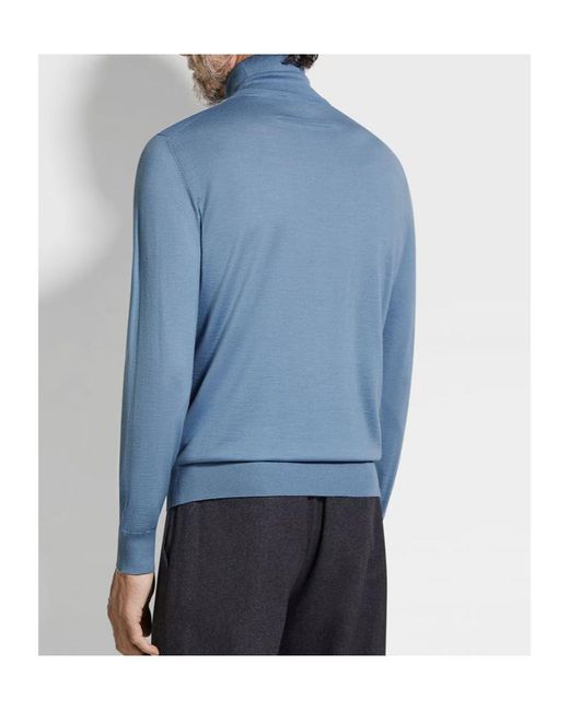 Zegna Blue Turtleneck Long-Sleeved Jumper for men