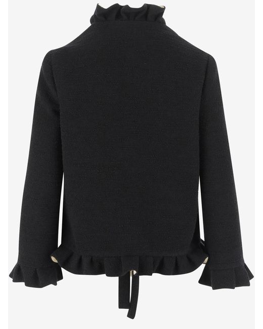 Valentino Black Ruffled Long-Sleeved Jacket