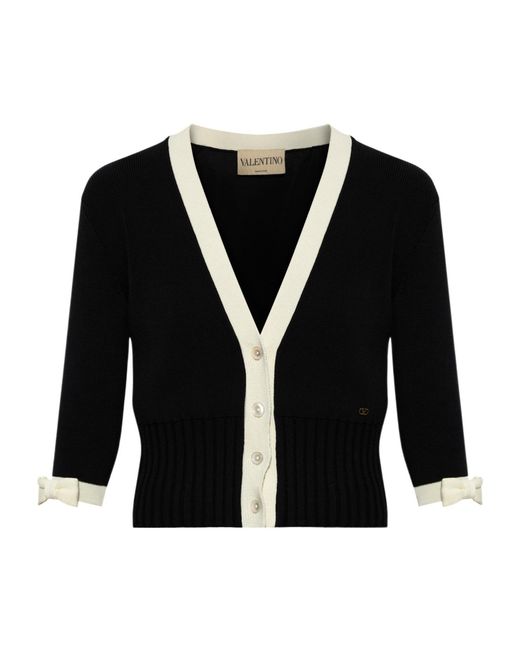 Valentino Black V-Neck Button-Up Cardigan