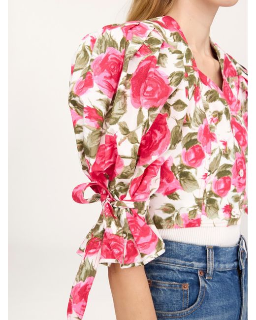 Chloé Pink Chloé Ht30 Floral Puff-Sleeve Top