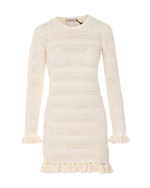 Twinset White Ruffled Short Knitted Dress