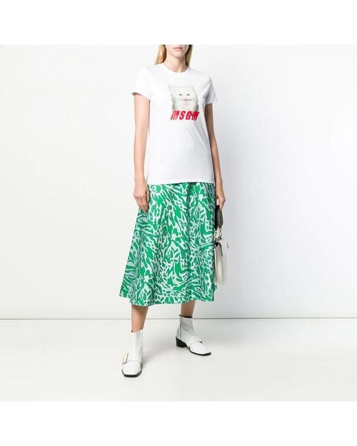 MSGM White Cat Printed Logo Short-Sleeved T-Shirt