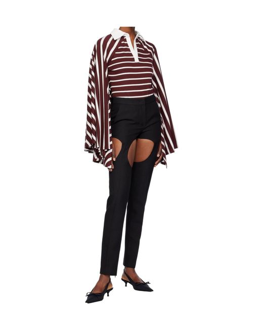 Pushbutton Black Casual Pants With Cutout Design