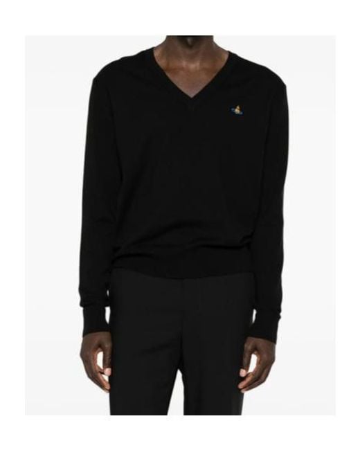 Vivienne Westwood Black Mark Orb-Embroidered V-Neck Sweater for men