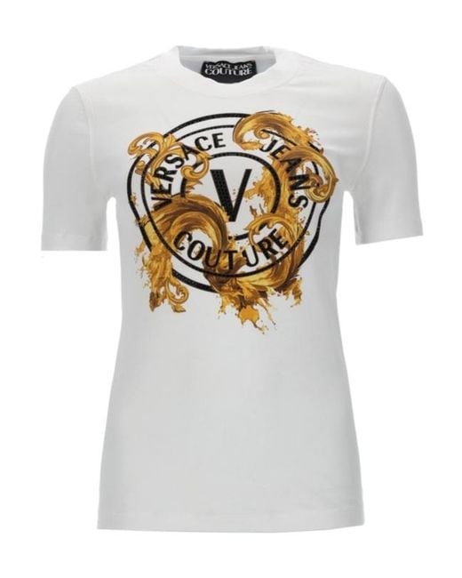 Versace Gray Jeans Couture T-Shirt Con Stampa Logo