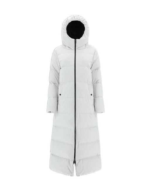 Herno White Zip-Up Hooded Long Coat