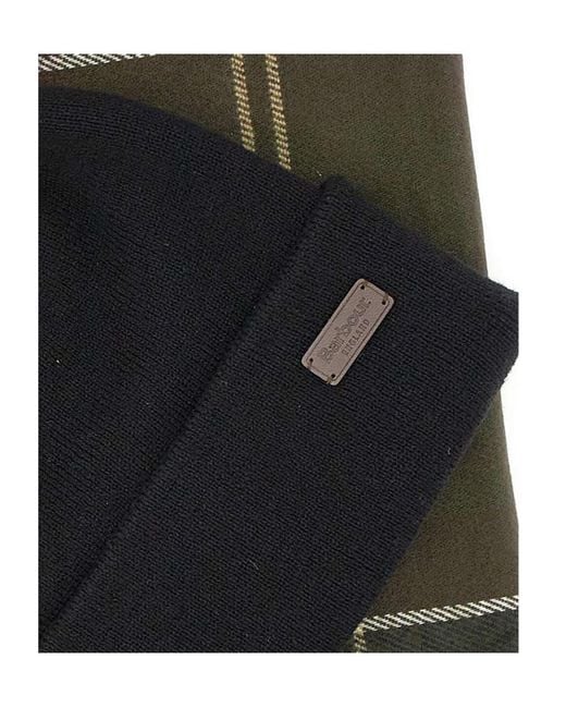 Barbour Black Plaid Scarf Knitted Hat Two-Piece Package for men