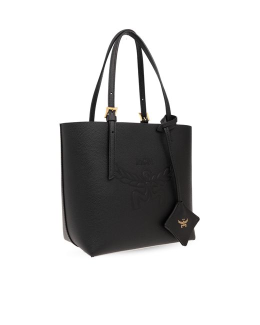 MCM Black Himmel Logo Debossed Tote Bag