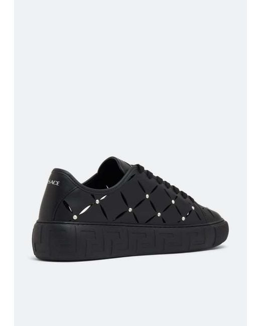 Versace Black Perforated Studded Sneakers for men