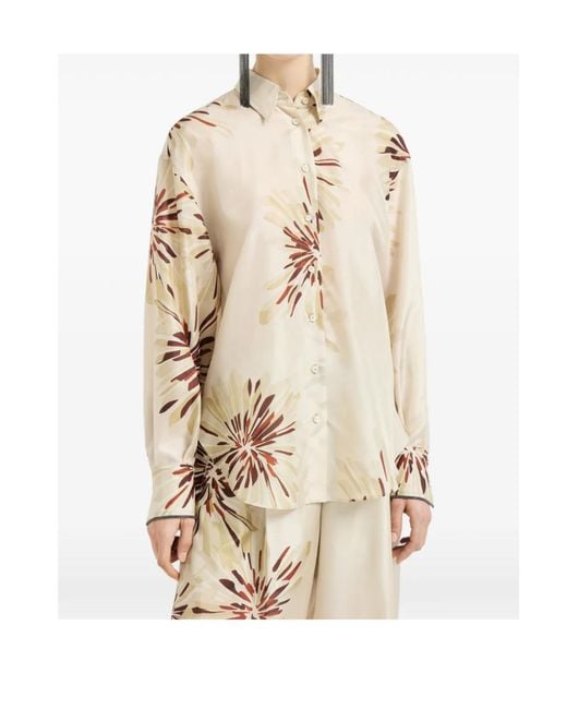 Brunello Cucinelli Natural Bloom-Print Monili-Detail Shirt