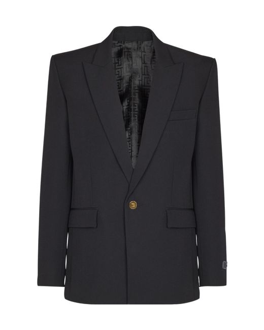 Balmain Black Grain De Poudre Wool 1-Button Jacket for men