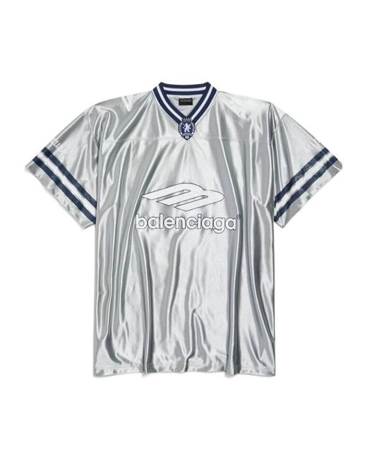 Balenciaga Blue 3B Football V-Neck Oversized T-Shirt for men