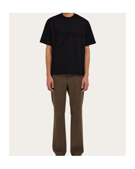 Ferragamo Black Crew Neck T-Shirt With Printed Signature for men