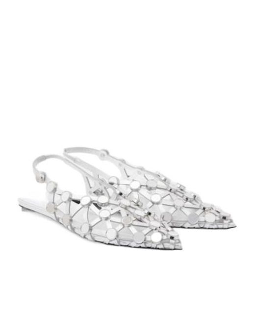 The Attico White Grid Leather Ballet Flats