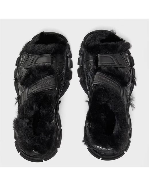 Balenciaga Black Track Faux-Shearling Sandals