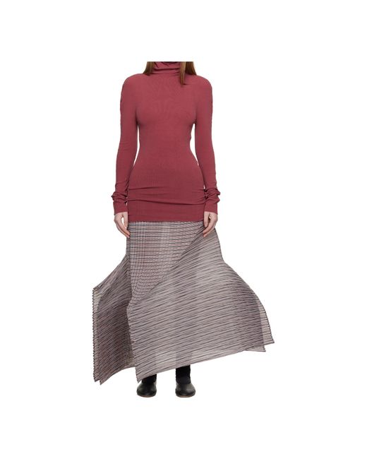 Issey Miyake Brown Generic Stripes Pleated Skirt