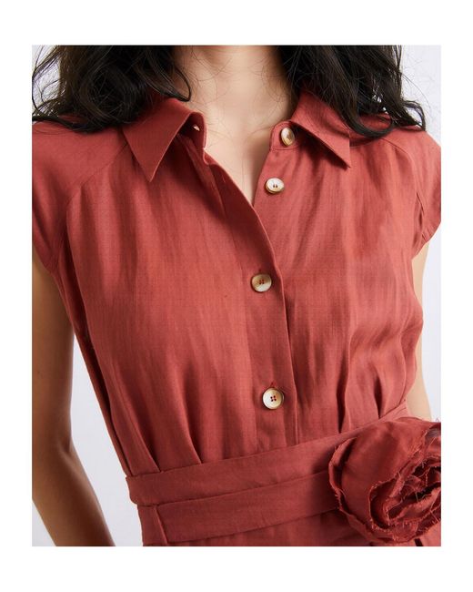 Marella Red Pure Linen Shirt Dress