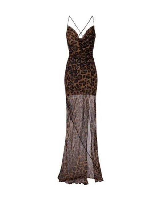 Blumarine Brown Print Silk Maxi Dress